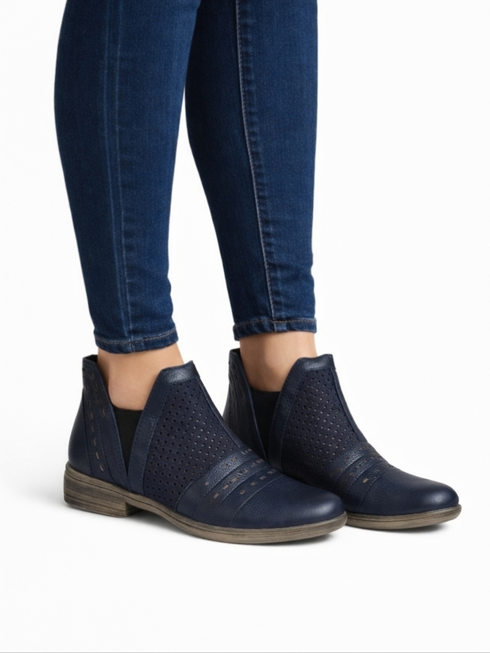 Naot Kirei Booties Womens Navy Perforated Leather Comfy  Ankle Boots 9-9.5